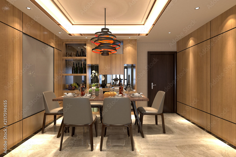 Obraz premium 3d render modern living room and dining room interior
