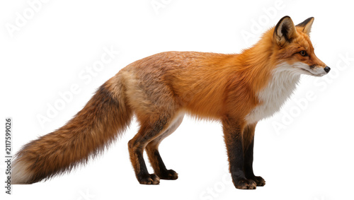 Принти на полотні Red fox with bushy tail standing alert, isolated on transparent background