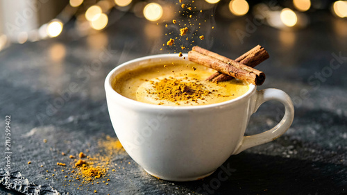 Golden Milk Turmeric Latte with Cinnamon Garnish