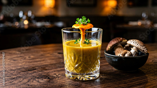 Mushroom Consomme in Crystal Cup with Micro Herbs
