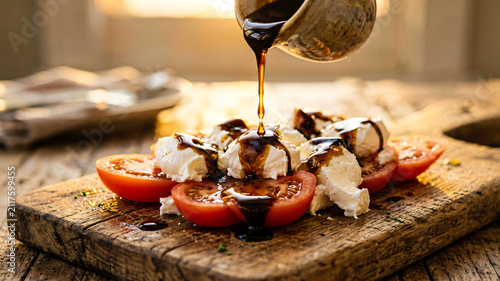 Balsamic Glaze Drizzle on Heirloom Tomatoes and Burrata
