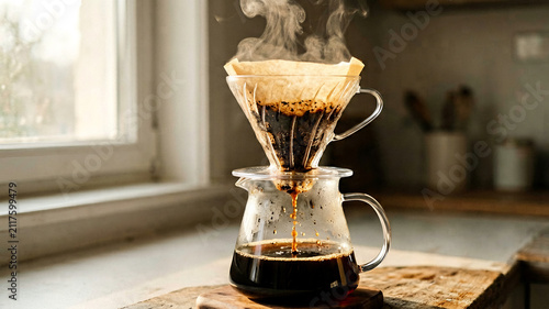 Pour Over Coffee with Glass Cloche and Carafe