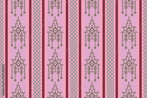 This image shows a traditional Thai fabric with an intricate geometric pattern. 