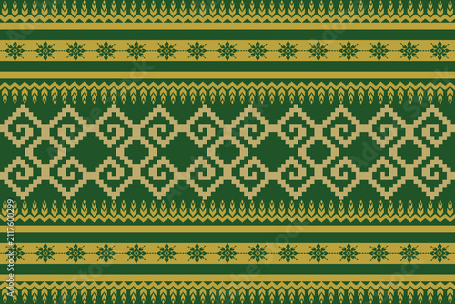 This image shows a traditional Thai fabric with an intricate geometric pattern. 