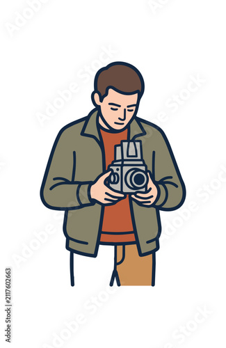 Man holding vintage camera illustration