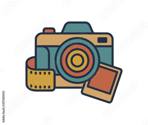 Vintage camera and film photography concept illustration