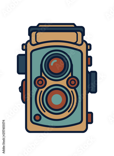 Vintage camera illustration with retro color palette