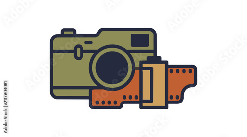 Vintage camera with film roll icon graphic