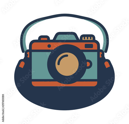 Vintage camera in bag illustration simple graphic design