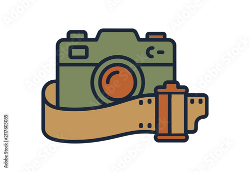 Vintage camera with film roll icon