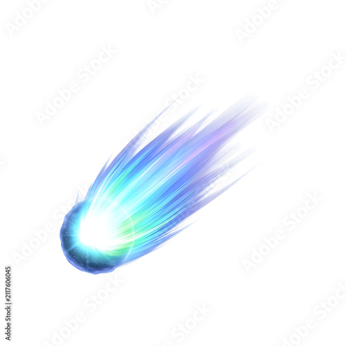 Glowing blue comet streaking through space isolated on white background
