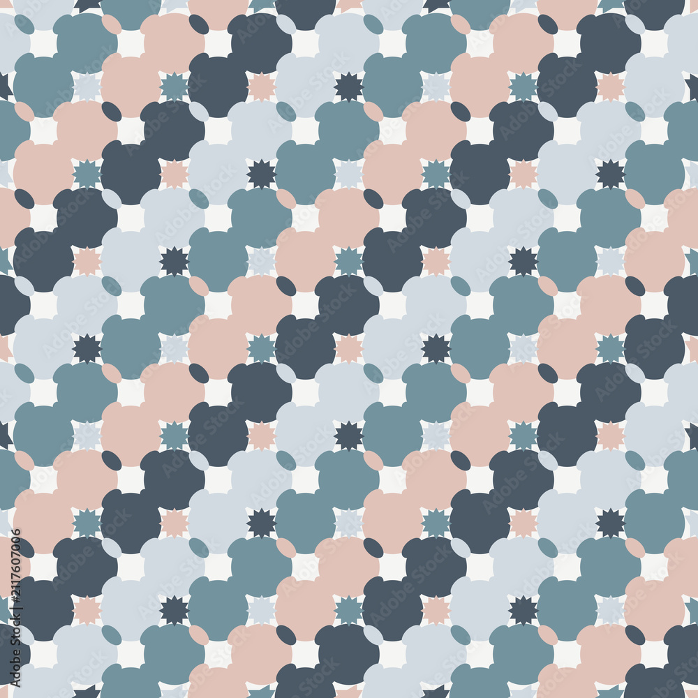 Fototapeta premium Nordic Scandinavian Seamless Geometric Curved Pattern in Muted Blue and Dusty Pink Tones