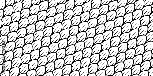 Dragon snake reptile fish mermiad scale seamless pattern tile. Dinosaur skin seamless pattern. Vector black