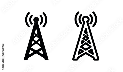 Radio antenna tower broadcast icon set
