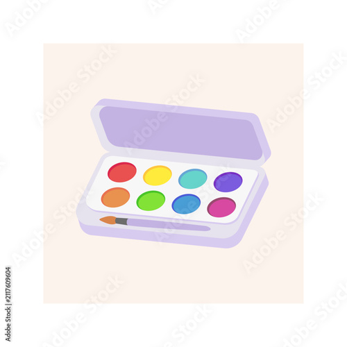 Watercolor Paint Set with Brush Illustration