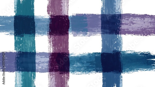 Abstract Hand-Painted Plaid Pattern in Teal, Blue, & Purple Brush Strokes