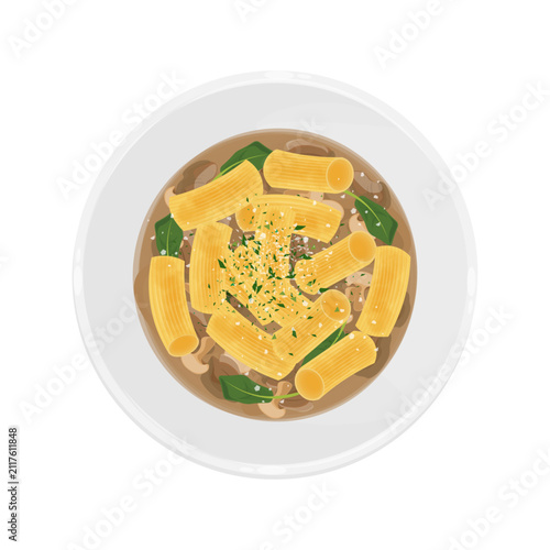 Vector Illustration Logo Clipart Top View Tuscan Chicken Rigatoni 