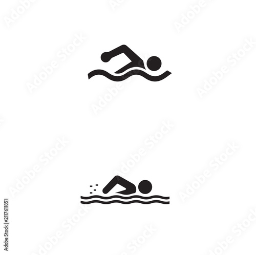 Minimal Swimming Athlete Icon Set Collection Isolated on White Background