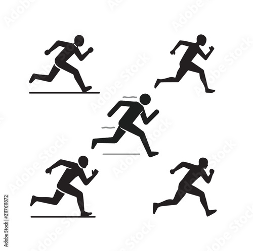 Minimal Running Athlete Icon Set Collection Isolated on White Background