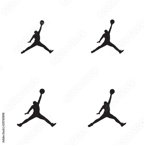 Basketball Player Jump Shot Silhouette Icons Set – Sports Action Collection