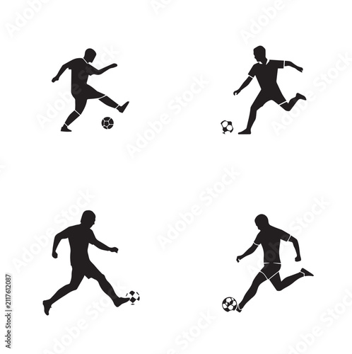 Soccer Player Silhouette Icons Set – Football Action Pose Collection