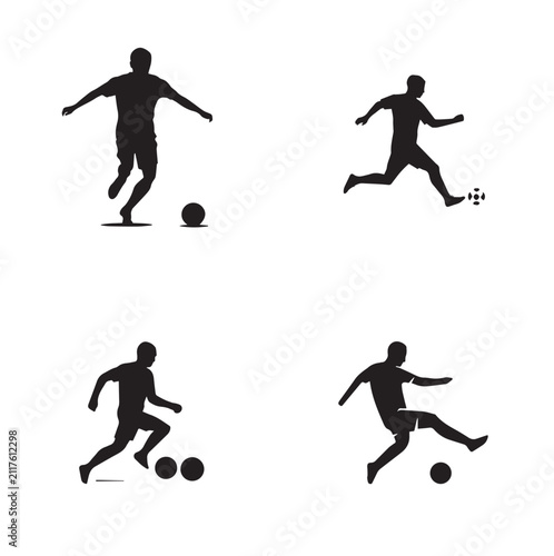Soccer Player Silhouette Icons Set – Football Action Pose Collection