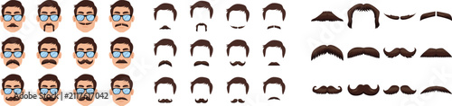 Male face avatars with various mustache styles and eyeglasses for character customization