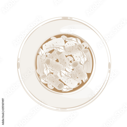 Vector Illustration Logo line art Top View Baked Rigatoni with Beef or Rigatoni Bolognese
