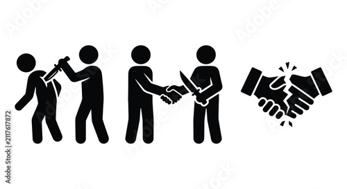 Cuadro en lienzo Figures with knife and handshake black silhouette