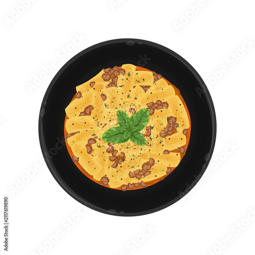 Vector Illustration Logo Clipart Top View Baked Rigatoni with Beef