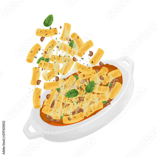 Vector Illustration Logo Clipart Levitation Cheesy Baked Rigatoni 