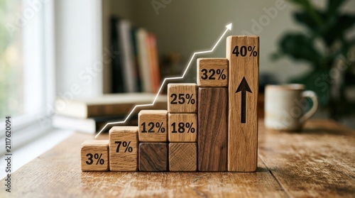Wooden Blocks Illustrating Business Growth and Financial Success.