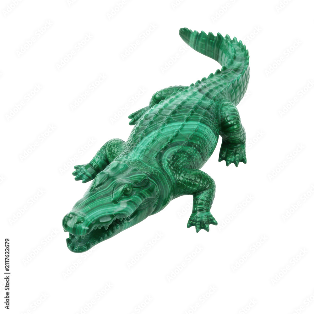 Fototapeta premium Decorative Crocodile Figurine Carved From Natural Green Malachite Stone