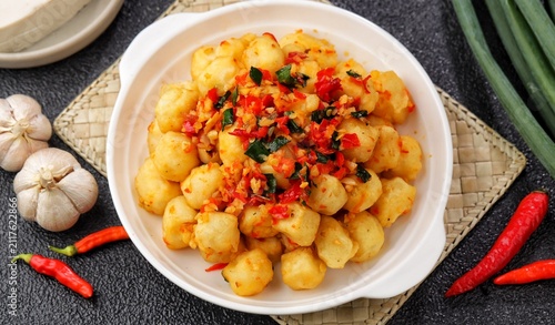 Obraz na płótnie Crispy salt and pepper Tofu. Vegan, vegetarian healthy food