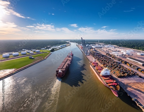 aerial view of houston ship channel industrial port texas usa