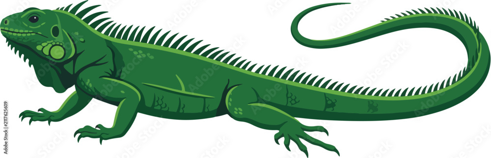 Fototapeta premium Vibrant green iguana illustration, a detailed reptile vector with spiky crest, perfect for nature and wildlife designs