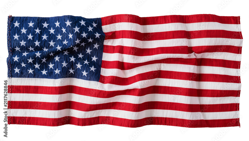 Obraz premium Wavy American flag with stars and stripes, isolated on transparent background