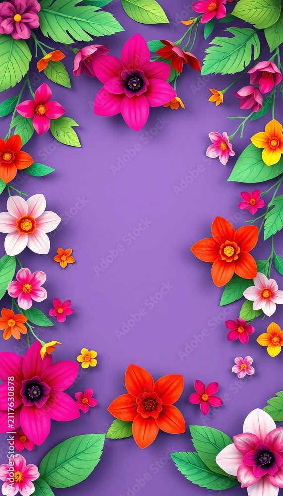 Obraz premium Floral garland with paper flowers and leaves in a festive Mexican-inspired design, Mexican decorations, paper flowers