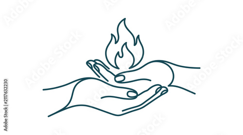 Minimalist line art illustration of two hands cupping a stylized flame.