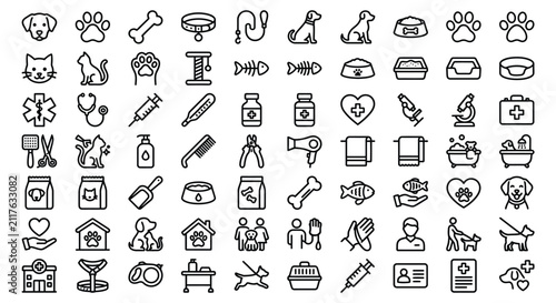 Canvastavla Pet Care Icons Collection Line Style On White Background