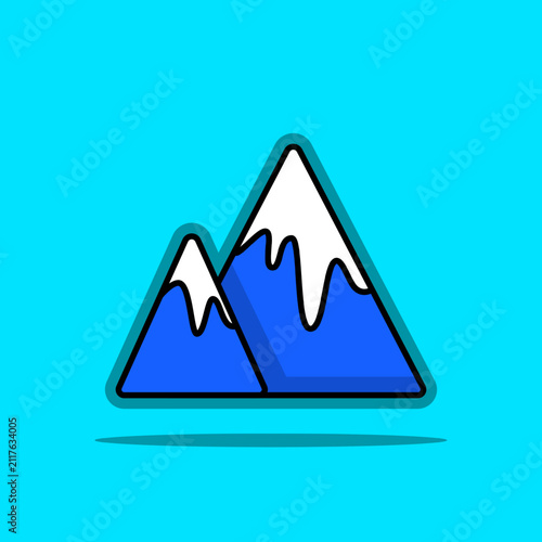 Simple blue mountain peaks with snow flat vector icon. Travel adventure, hiking destination, and outdoor nature symbol for web and mobile apps.