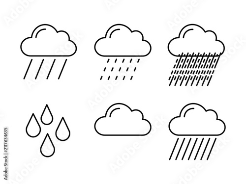 Minimalist Weather and Rain Cloud Line Icon Set
