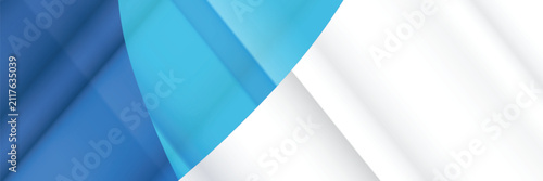 White modern abstract wide banner with blue line and geometric shapes. White and blue abstract background. Vector illustration