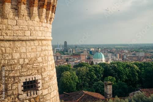 Cuadro en lienzo Aerial panoramic view over Brescia at sunset, Lombardy, Italy