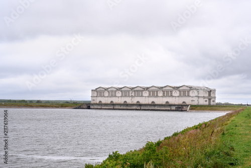 The administration building of the Rybinsk hydroelectric power station on the Volga River built in the 30s of the 20th century