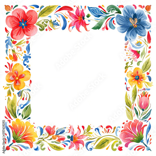 Colorful floral border design for decoration and framing