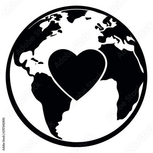 Globe with heart silhouette on white background 
