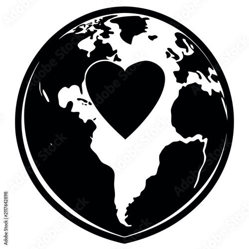 Globe with heart silhouette on white background 