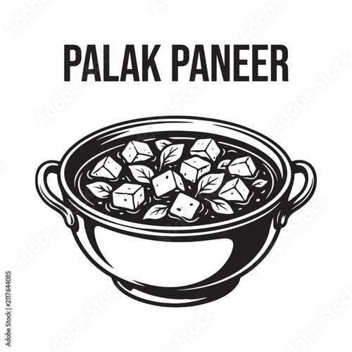 Foto Palak Paneer Black And White Vector Illustration Of Indian Cuisine