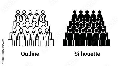 Audience Representation: A visual comparison showcasing a crowd of people in outline and silhouette form, representing a large gathering or audience.